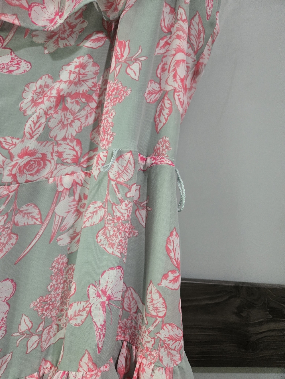 Eliza J Mint Pink Floral Print Tier Ruffle Kentucky Derby Dress Midi  Size 16 - Picture 7 of 8